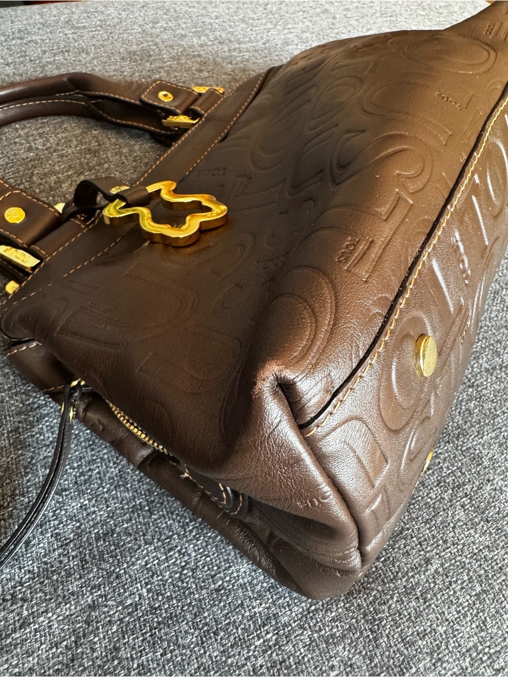 Tous Brown Embossed Leather Satchel with Gold Hardware - Picture 5 of 8